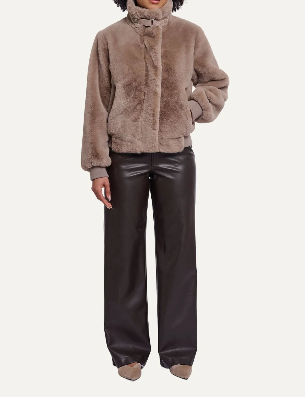 Rino & Pelle women's beige faux fur jacket with high collar full look