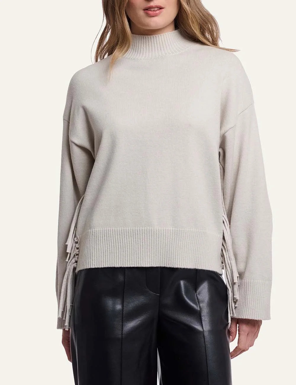 Rino &amp; Pelle women's beige knit sweater with side fringe details