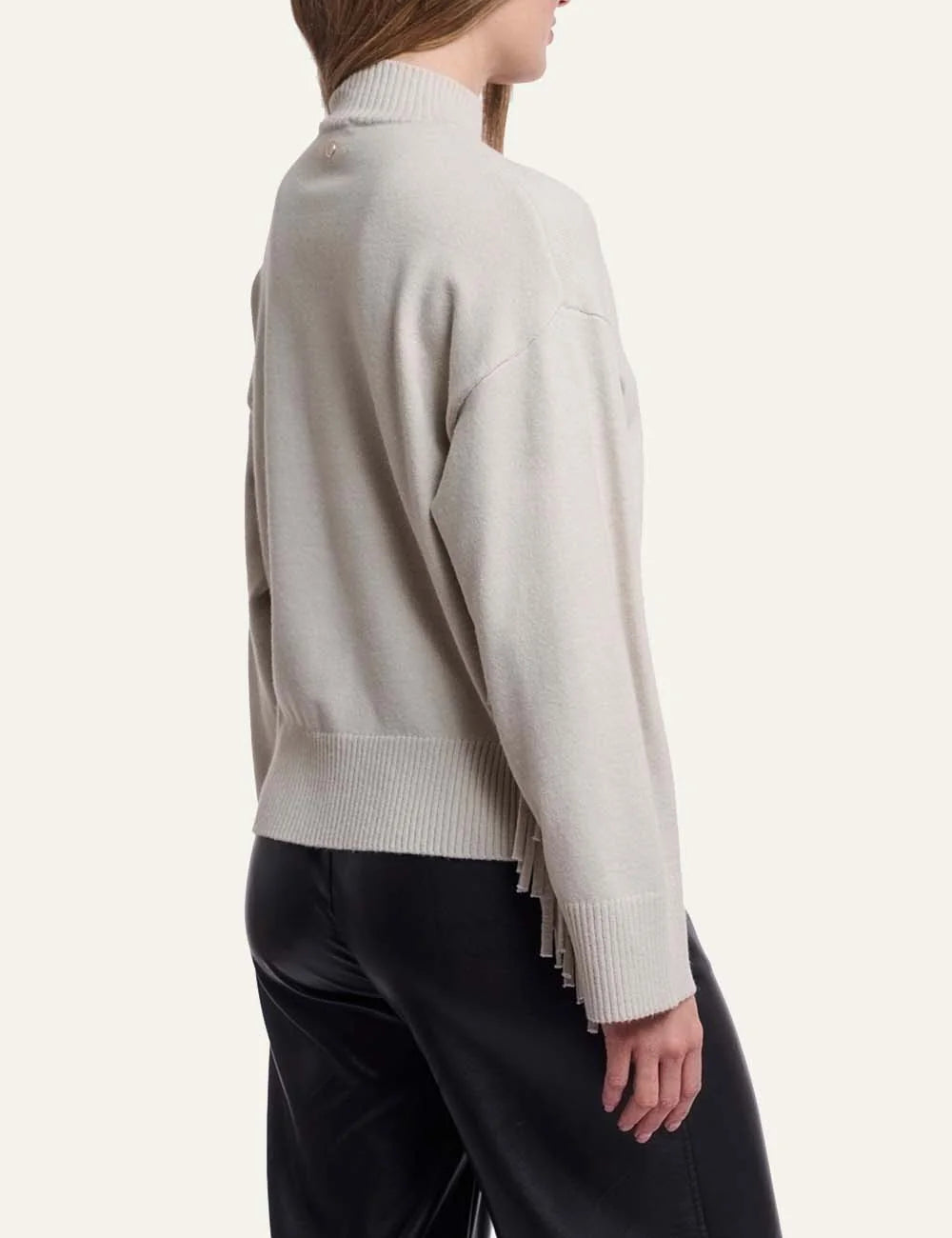 Rino &amp; Pelle women's beige knit sweater with side fringe details side