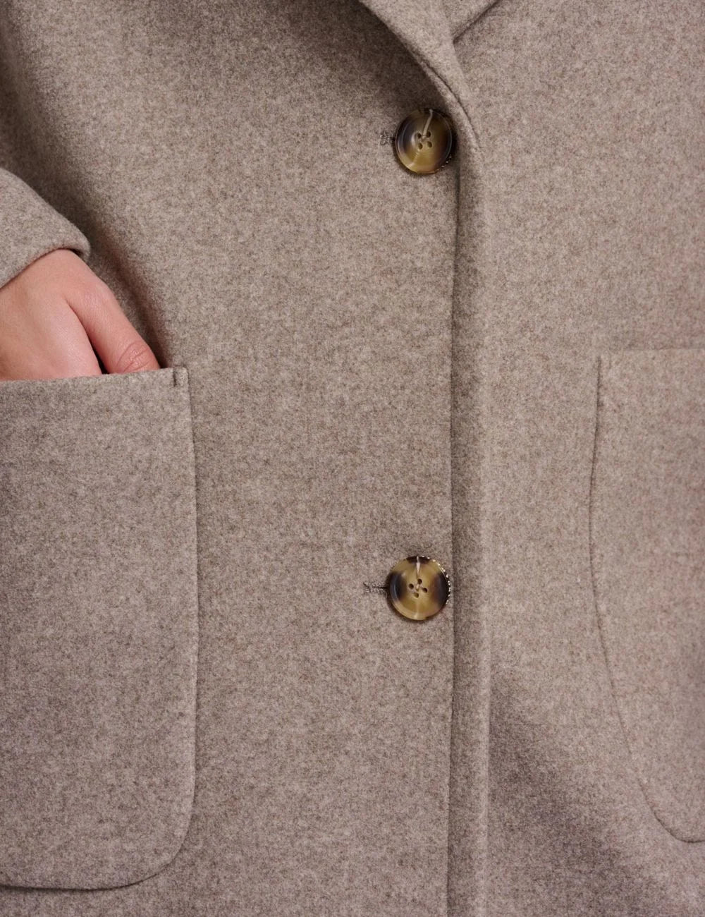 Rino &amp; Pelle women's beige melange long tailored coat detail