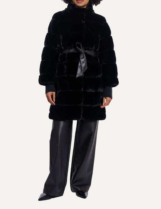 Rino &amp; Pelle women's black faux fur belted mid-length coat