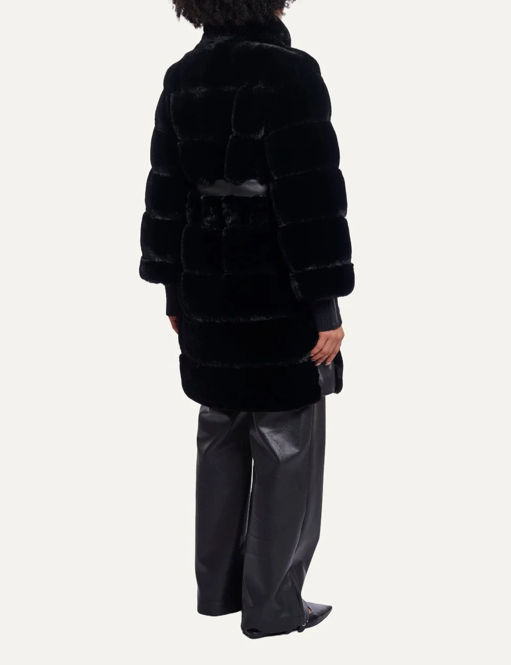 Rino &amp; Pelle women's black faux fur belted mid-length coat back