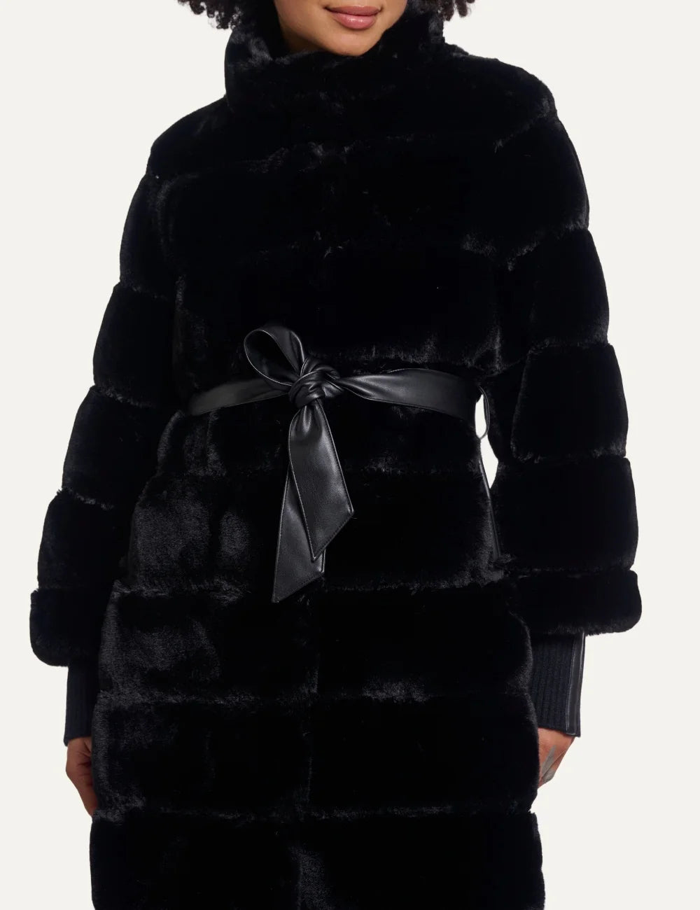 Rino &amp; Pelle women's black faux fur belted mid-length coat model