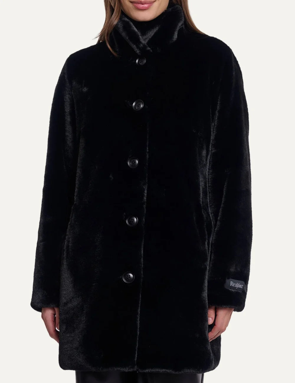 Rino & Pelle women's black faux fur mid-length coat