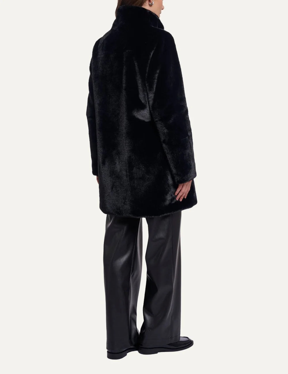 Rino & Pelle women's black faux fur mid-length coat back view