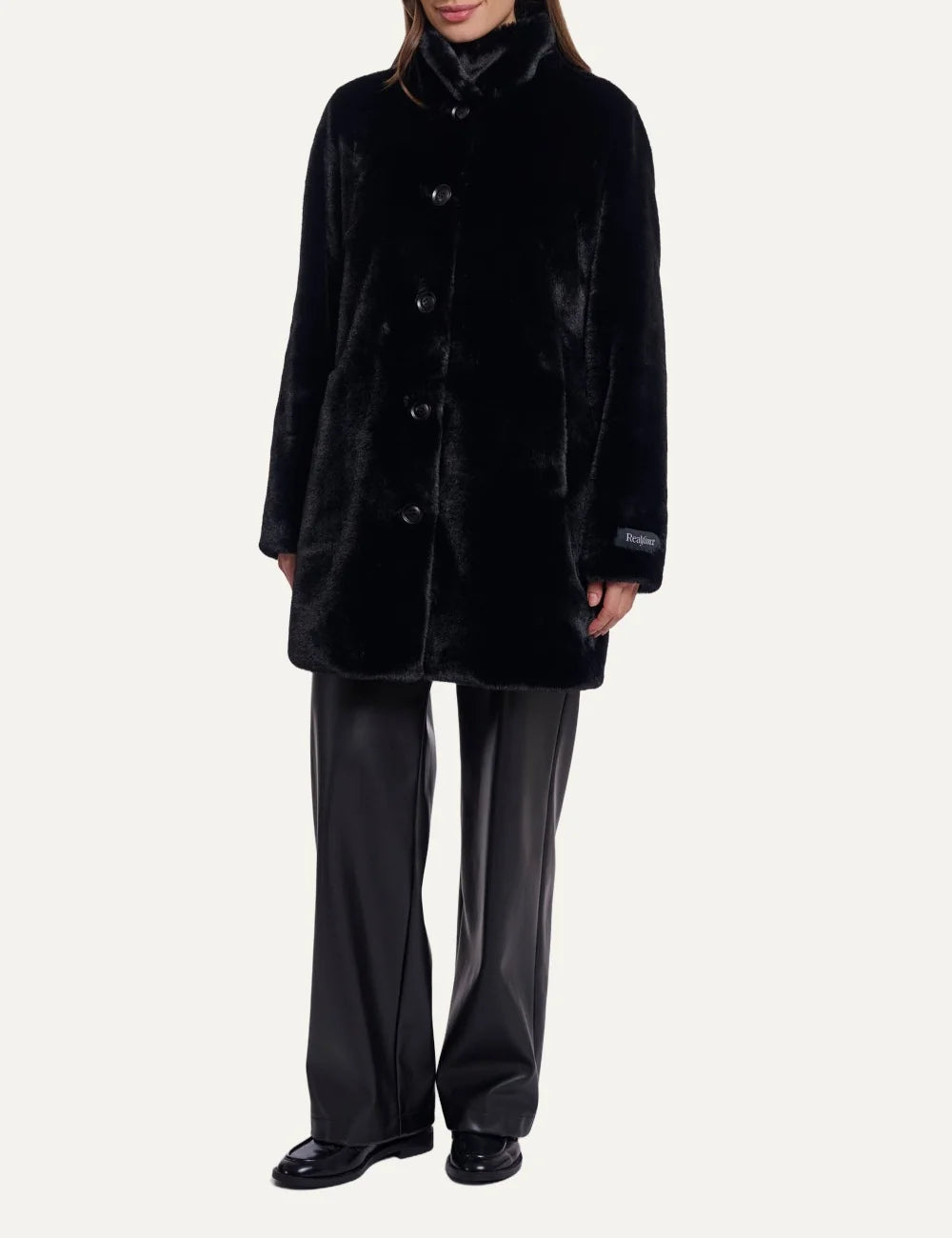 Rino & Pelle women's black faux fur mid-length coat full look