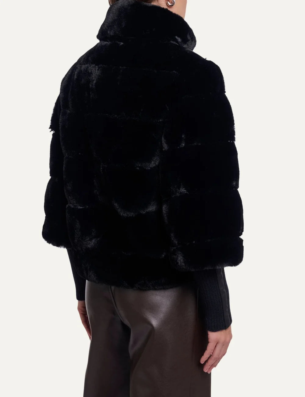 Rino & Pelle women's black faux fur jacket with detachable sleeves back view
