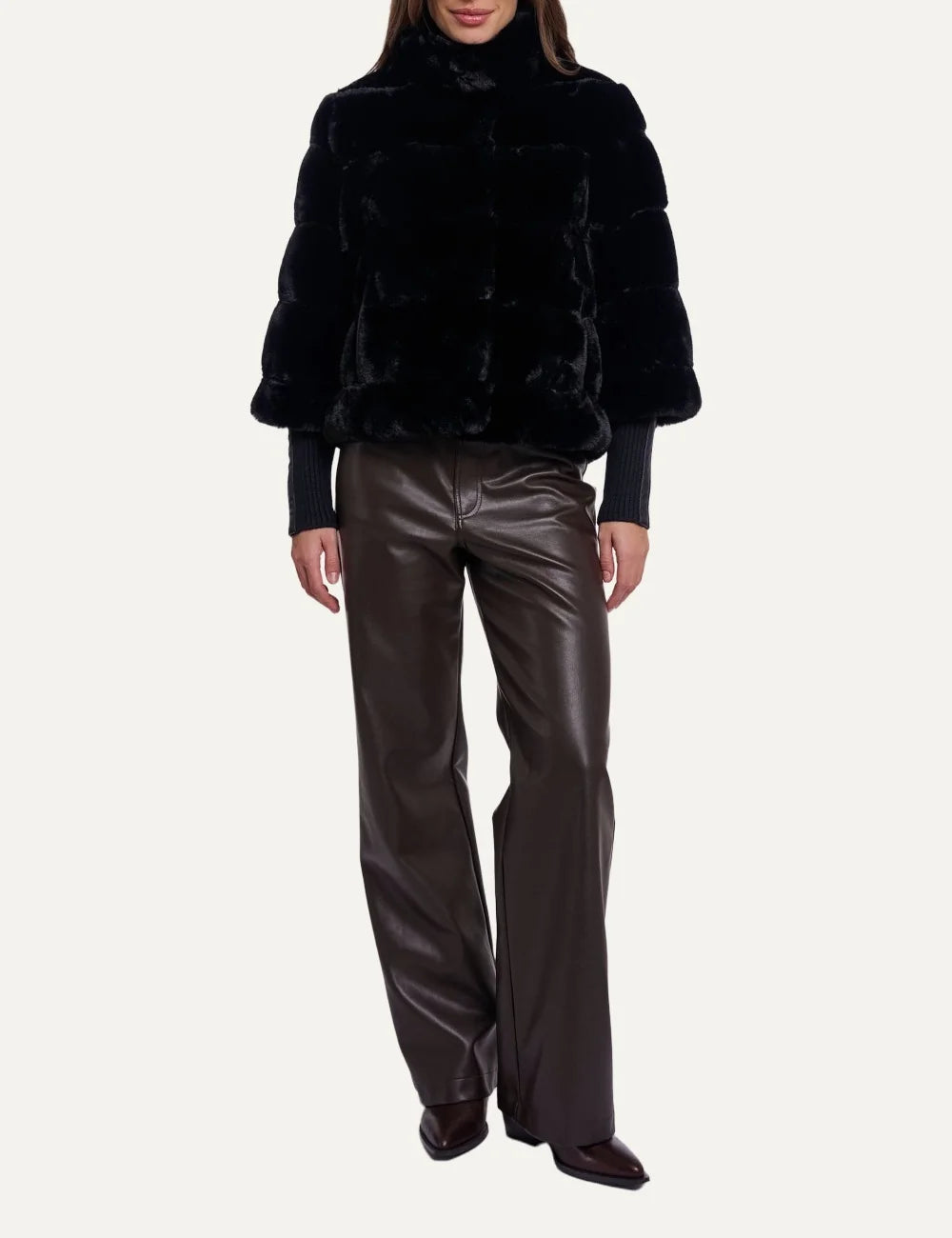Rino & Pelle women's black faux fur jacket with detachable sleeves full look