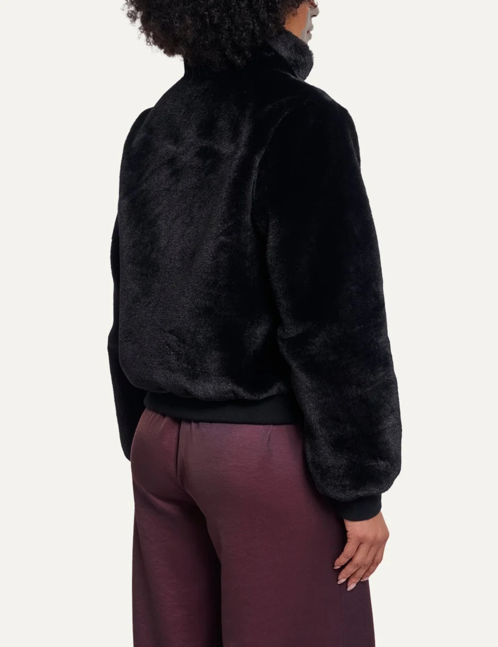 Rino & Pelle women's black faux fur jacket with high collar back view