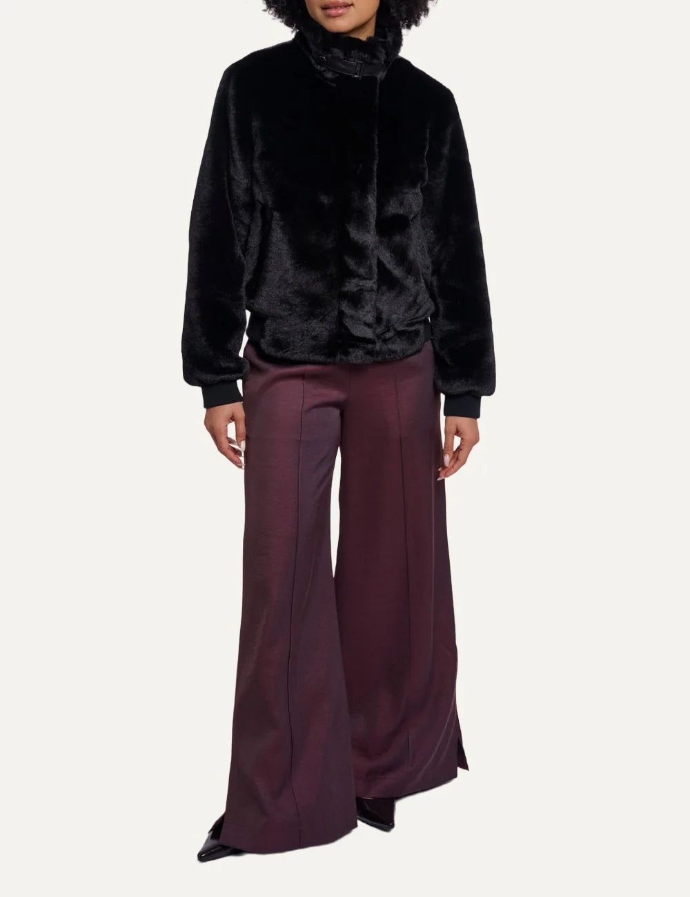 Rino & Pelle women's black faux fur jacket with high collar full look