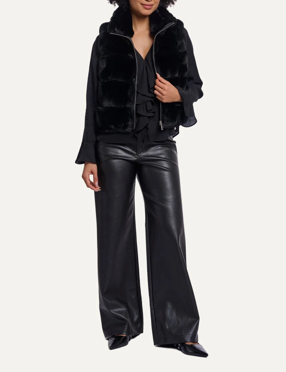 Rino &amp; Pelle women's black faux fur sleeveless waistcoat full body