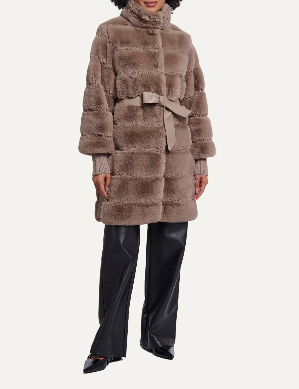 Rino &amp; Pelle women's brown faux fur belted mid-length coat