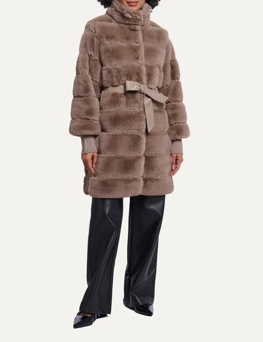 Rino &amp; Pelle women's brown faux fur belted mid-length coat