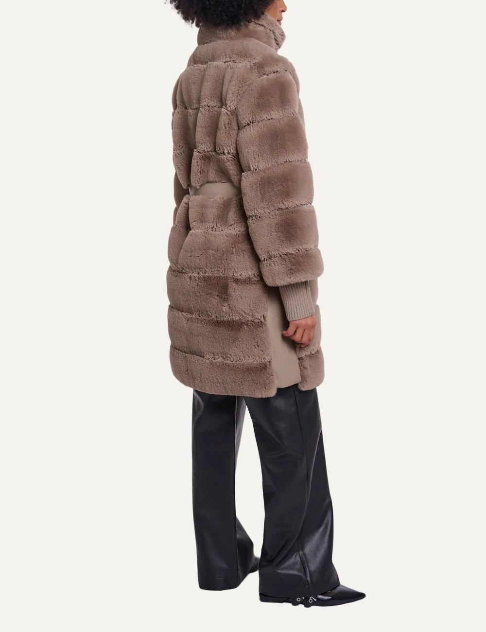 Rino &amp; Pelle women's brown faux fur belted mid-length coat back