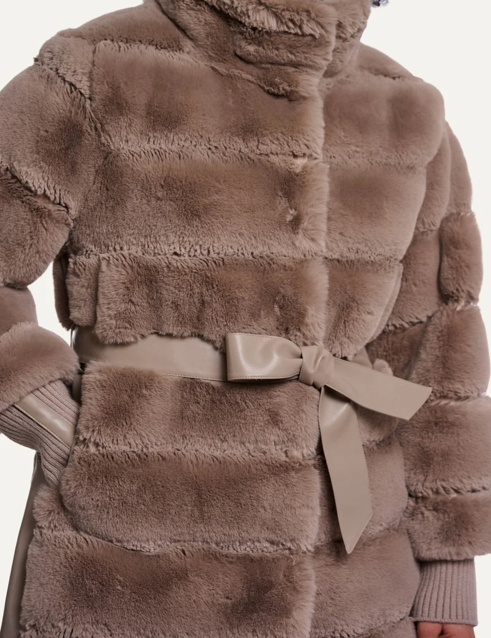 Rino &amp; Pelle women's brown faux fur belted mid-length coat model