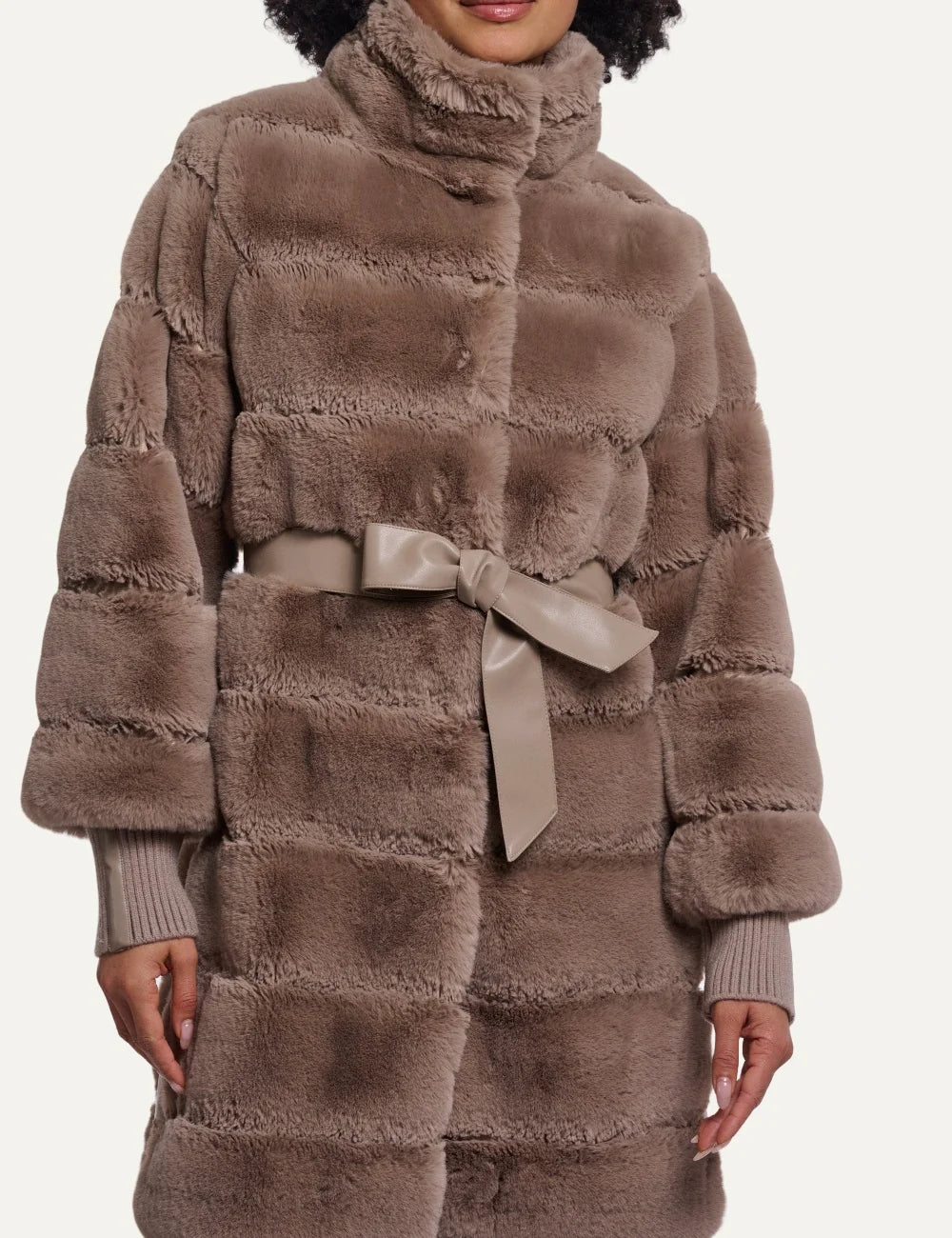 Rino &amp; Pelle women's brown faux fur belted mid-length coat model