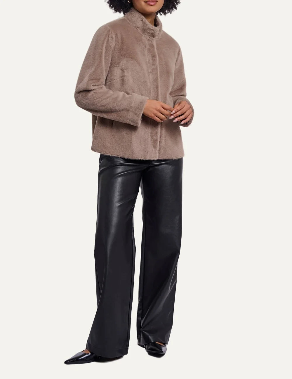 Rino &amp; Pelle women's brown faux fur jacket with high collar full body