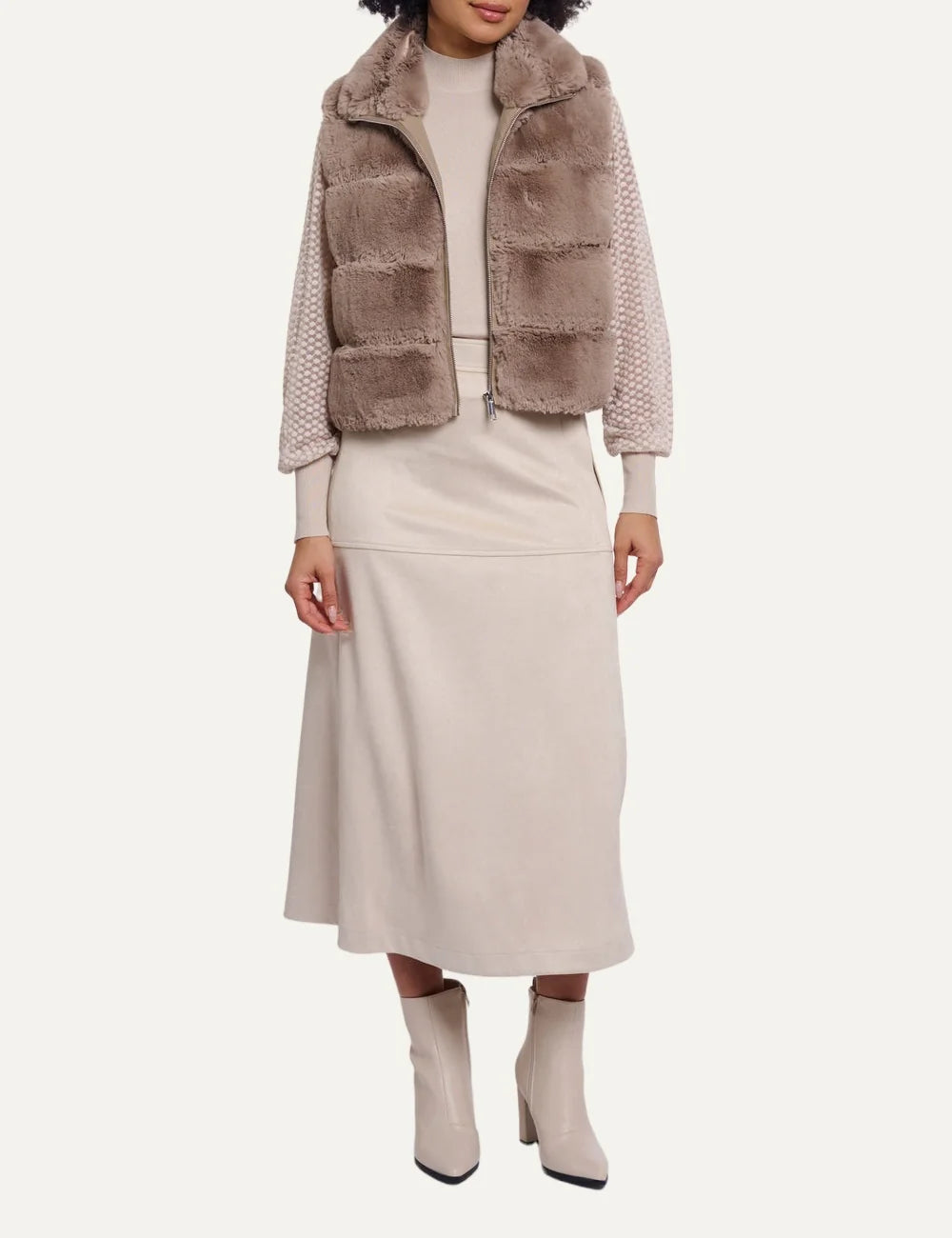Rino &amp; Pelle women's brown faux fur sleeveless waistcoat full body