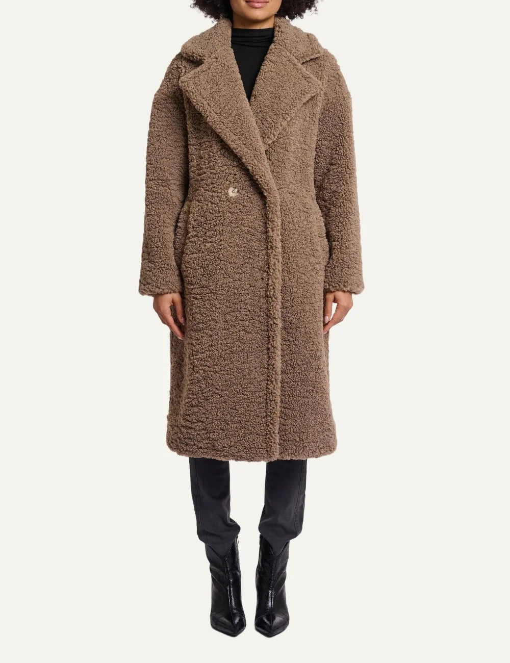 Rino &amp; Pelle women's brown long teddy coat with lapel collar full body