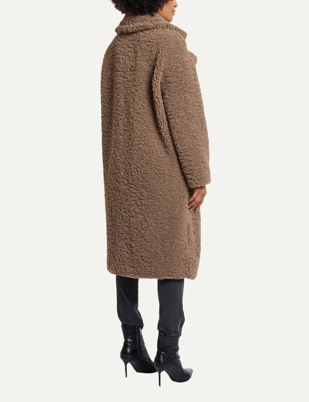 Rino &amp; Pelle women's brown long teddy coat with lapel collar back