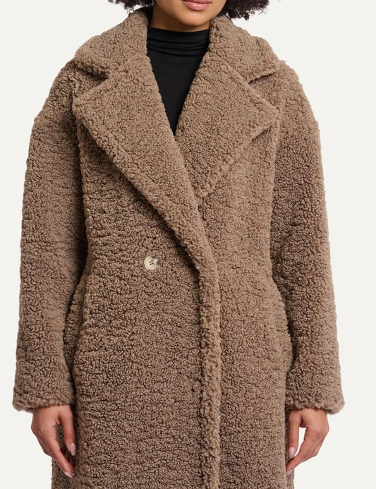 Rino &amp; Pelle women's brown long teddy coat with lapel collar