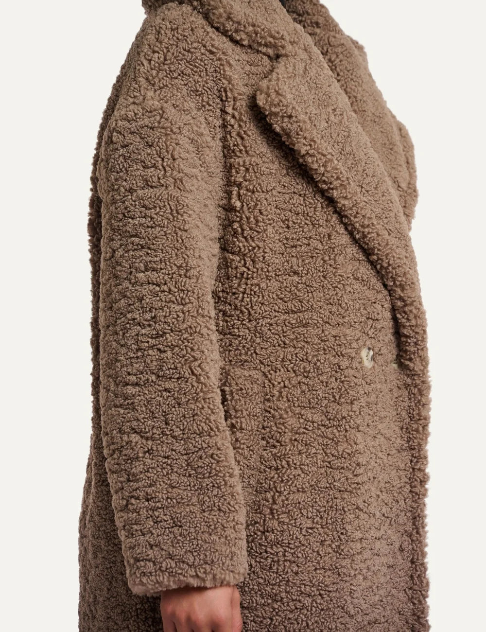 Rino &amp; Pelle women's brown long teddy coat with lapel collar side