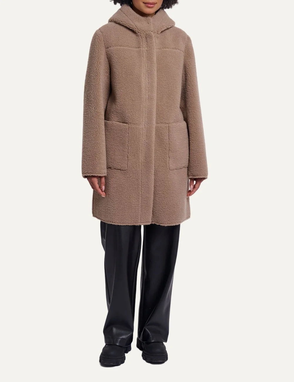 Rino &amp; Pelle women's brown reversible faux fur and faux suede hooded coat