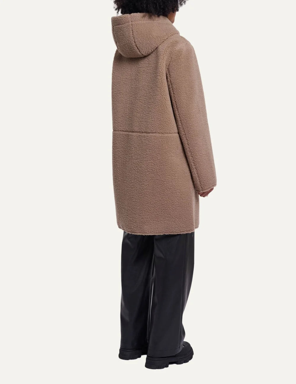Rino &amp; Pelle women's brown reversible faux fur and faux suede hooded coat back