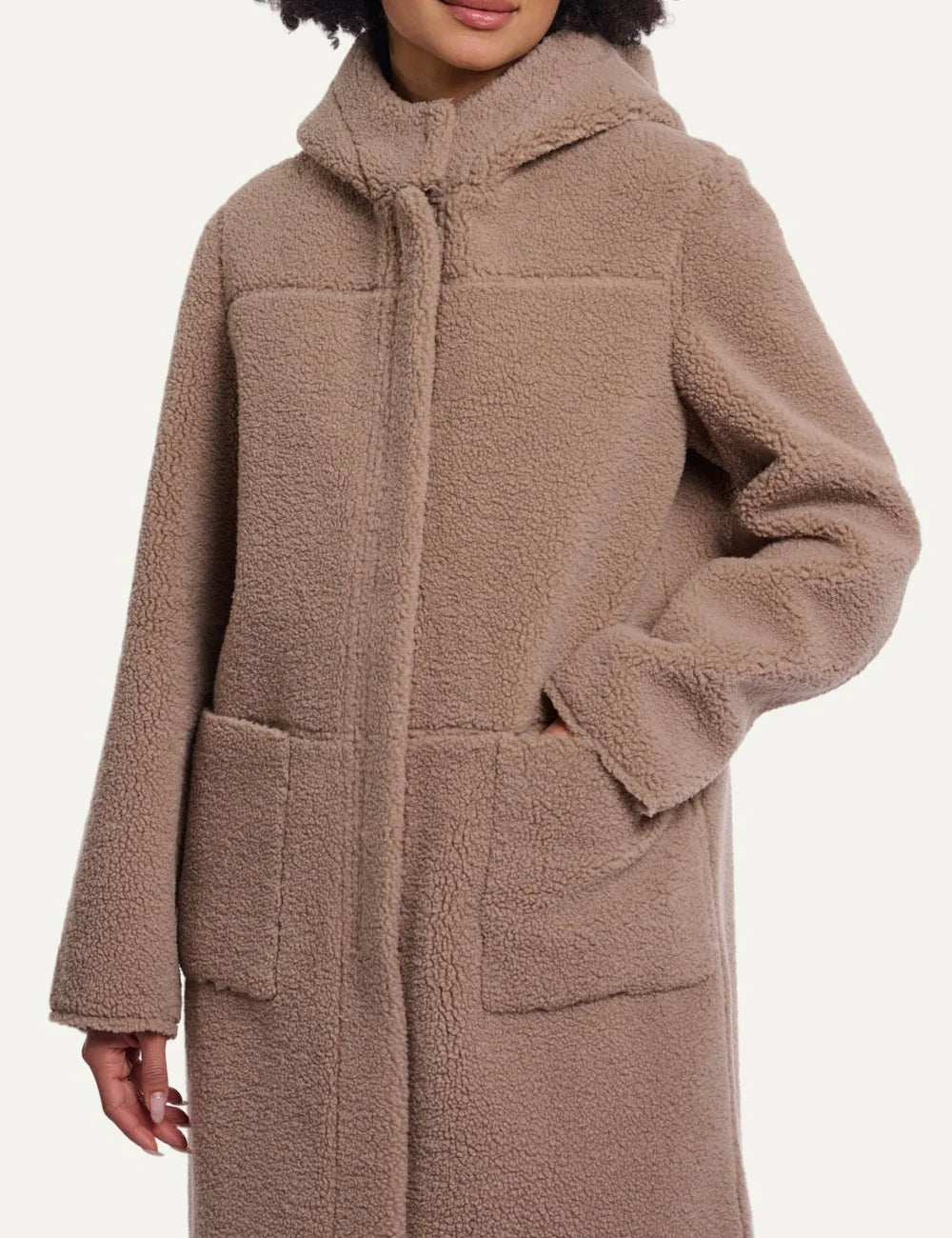 Rino &amp; Pelle women's brown reversible faux fur and faux suede hooded coat detail