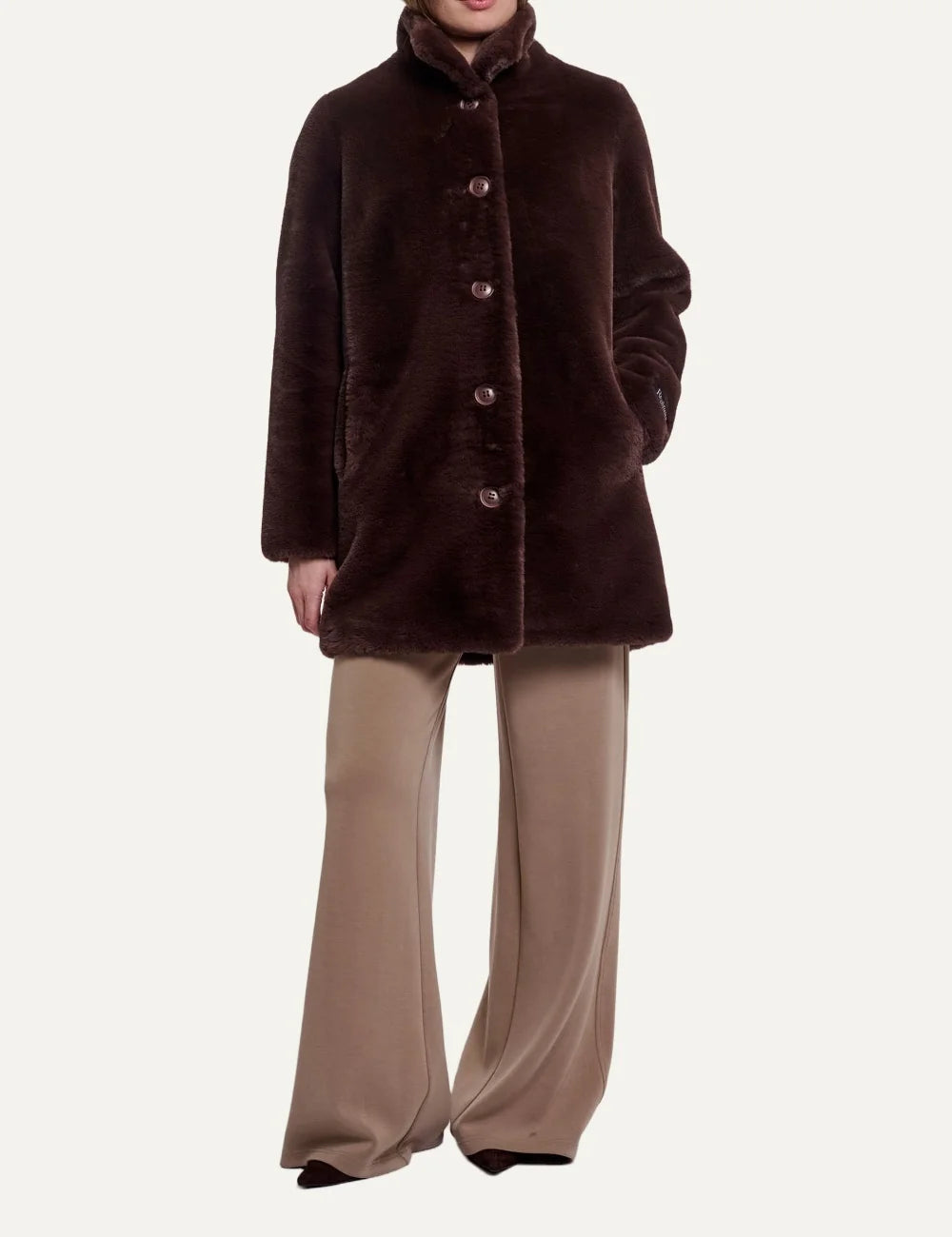 Rino & Pelle women's dark brown faux fur mid-length coat full look