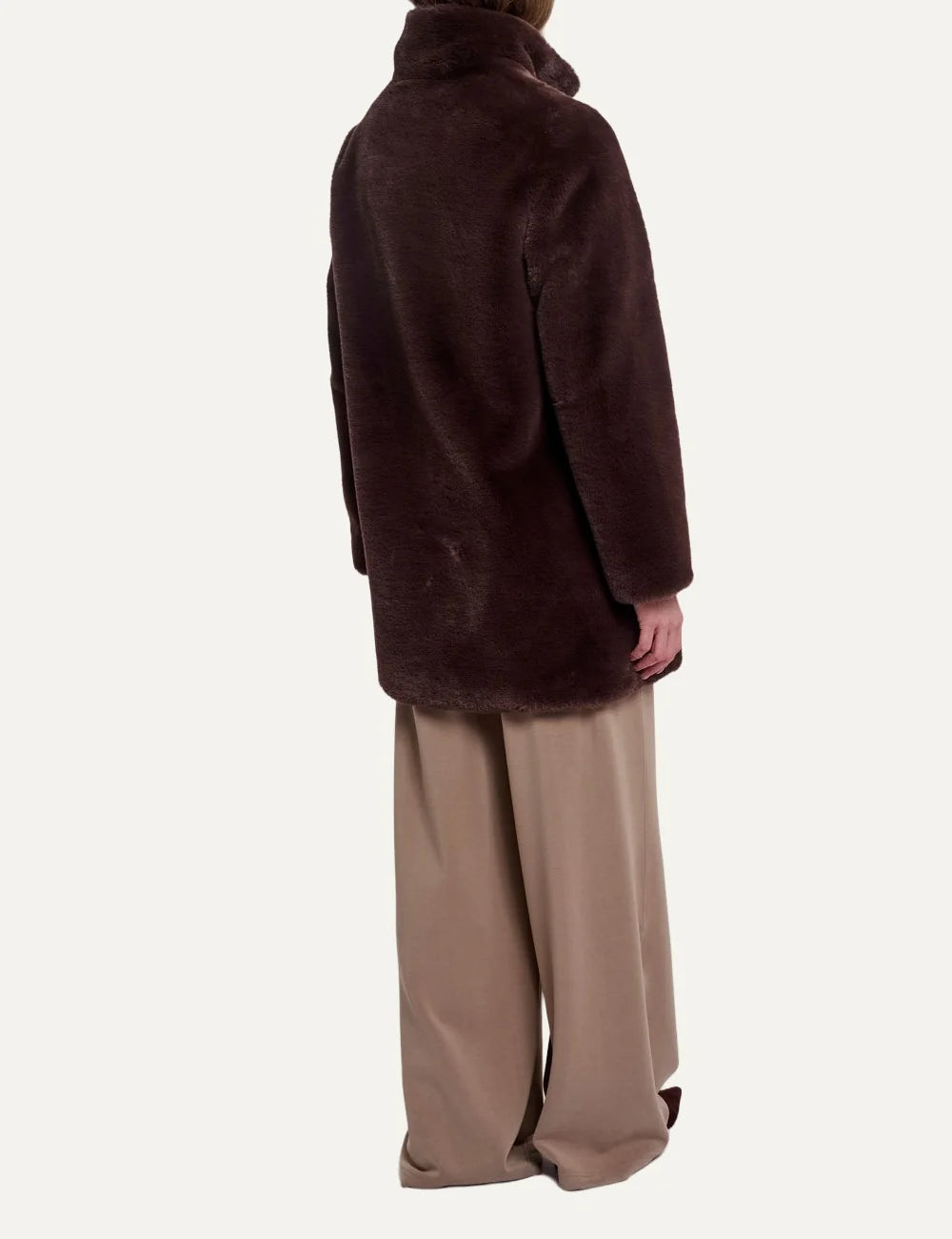 Rino & Pelle women's dark brown faux fur mid-length coat back view