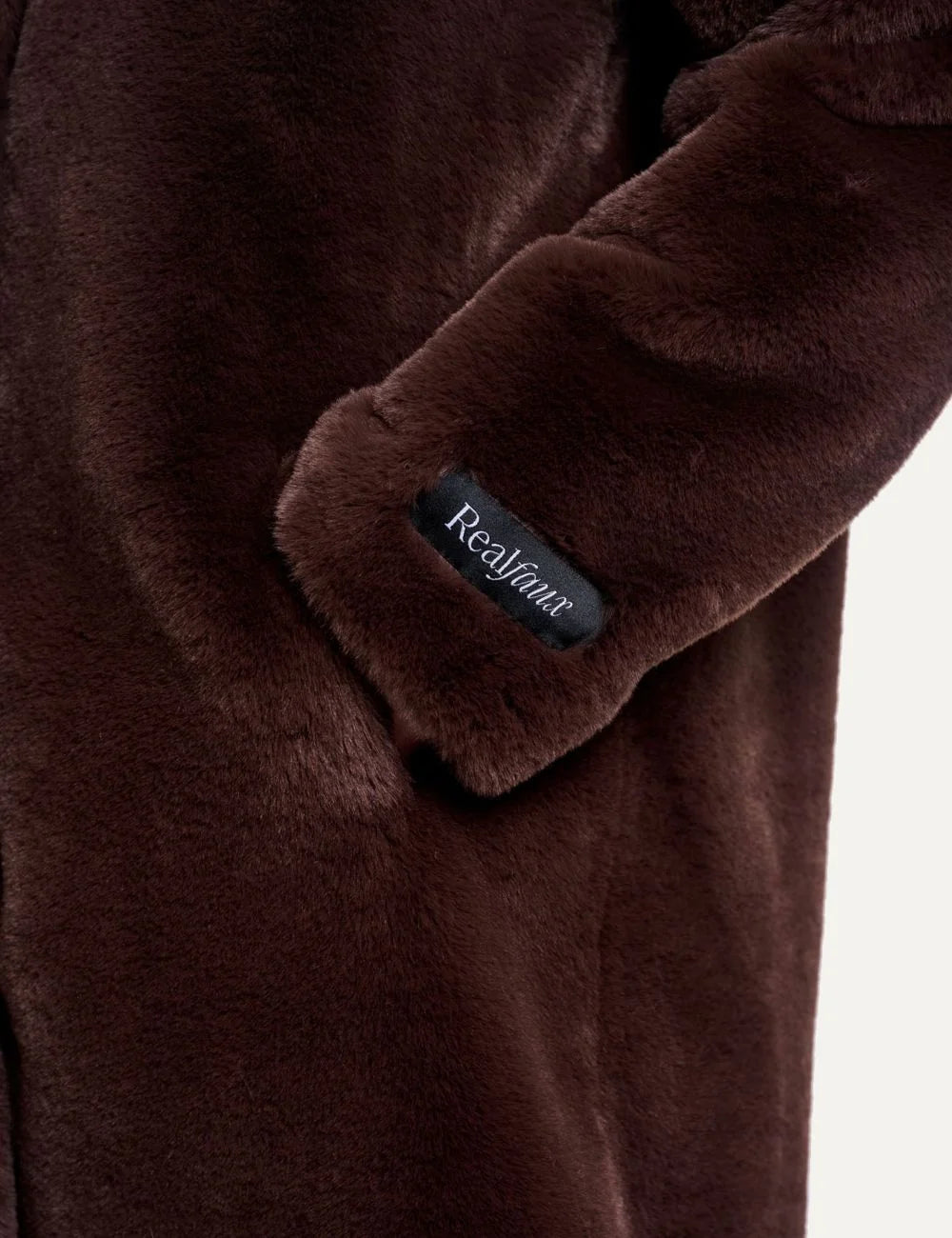Rino & Pelle women's dark brown faux fur mid-length coat pocket detail