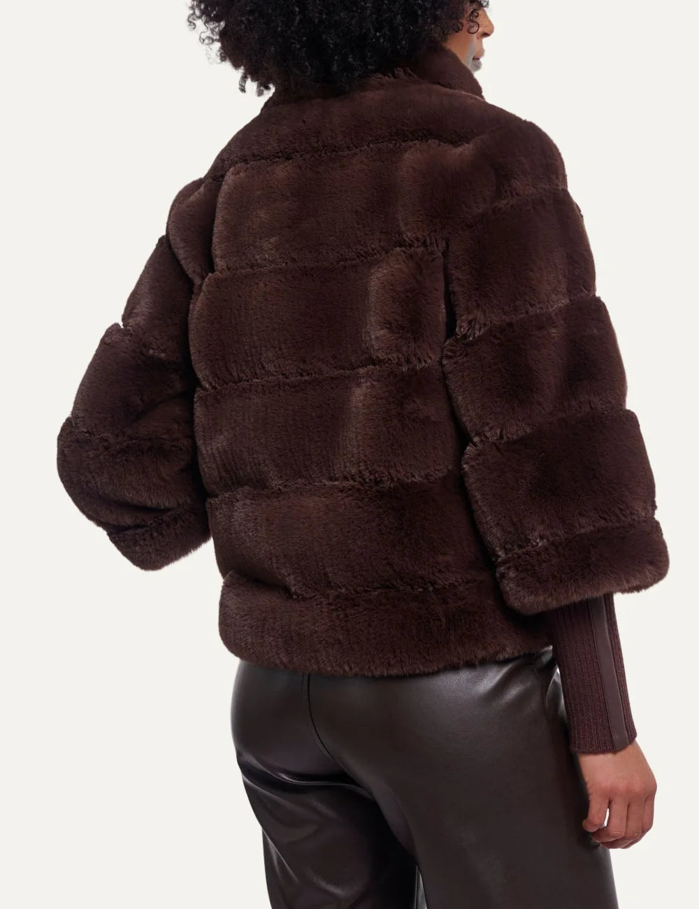 Rino & Pelle women's dark brown faux fur jacket with detachable sleeves back view