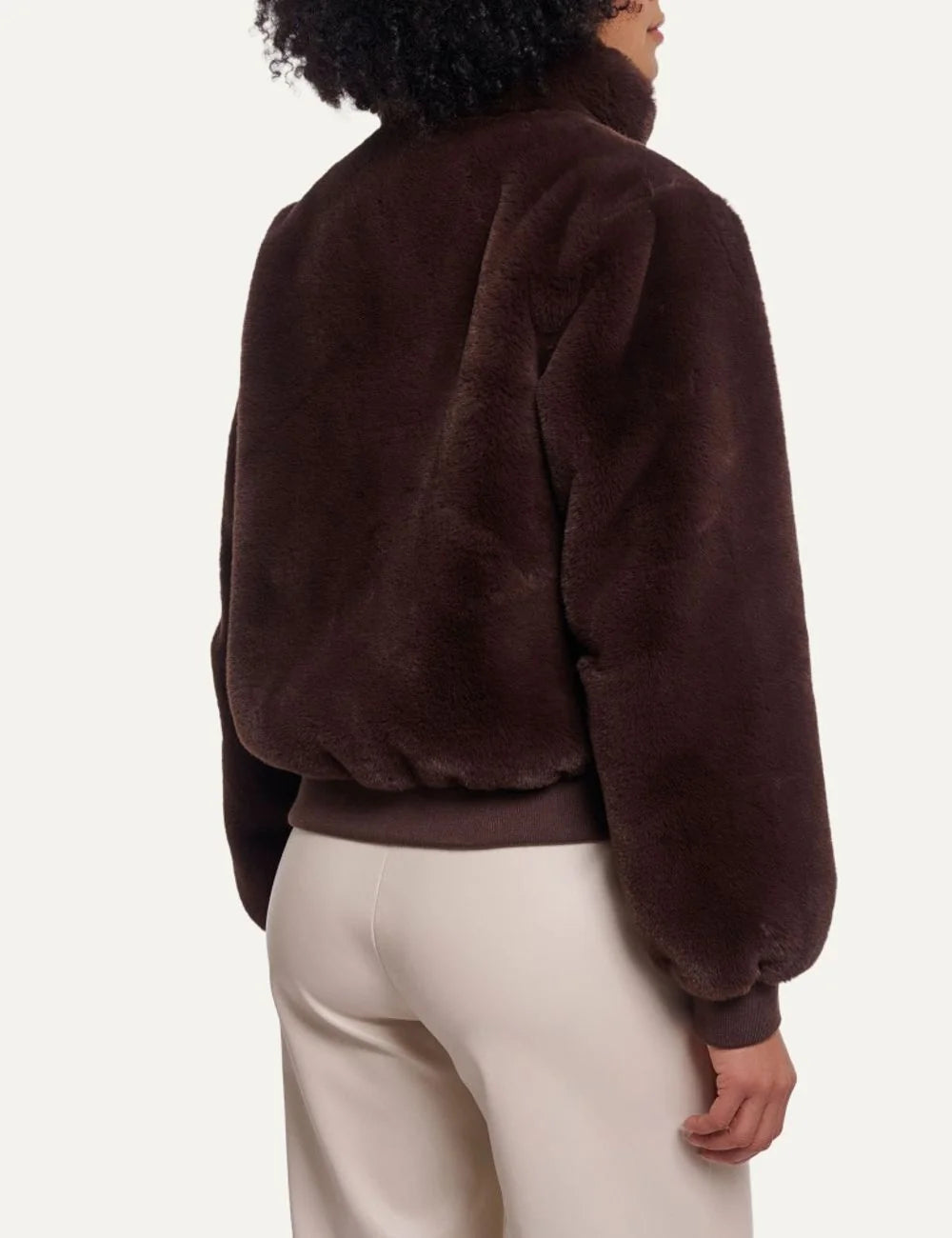 Rino & Pelle women's dark brown faux fur jacket with high collar back view
