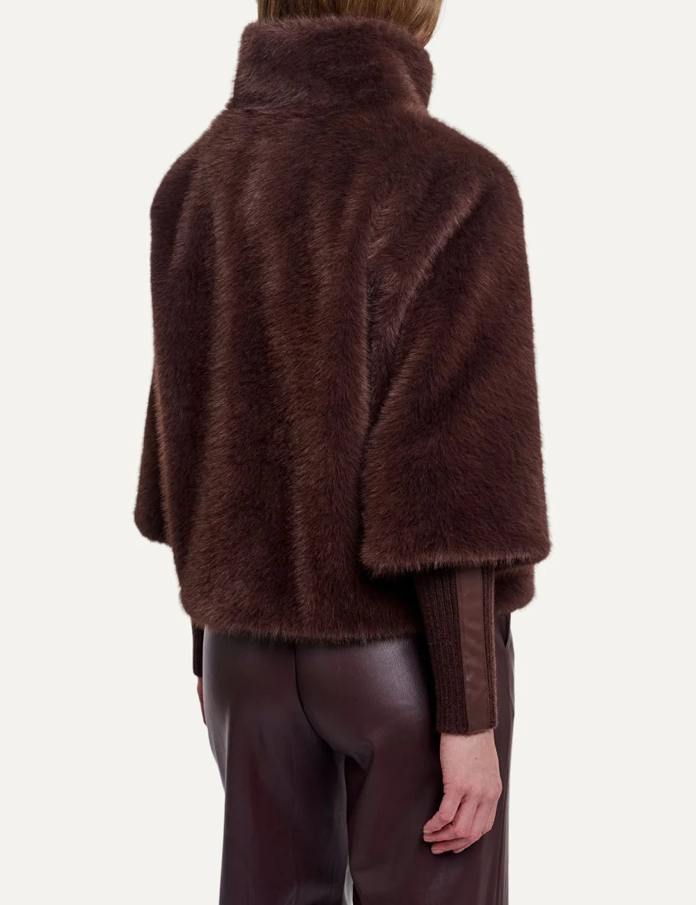 Rino & Pelle women's dark brown faux fur jacket with detachable sleeves back view