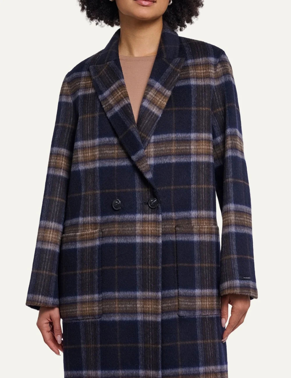 Rino &amp; Pelle women's dark navy check reversible long wool coat