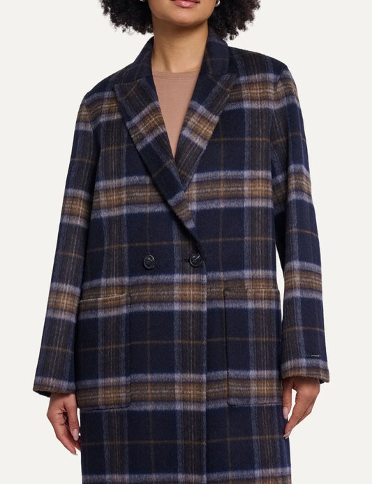 Rino &amp; Pelle women's dark navy check reversible long wool coat