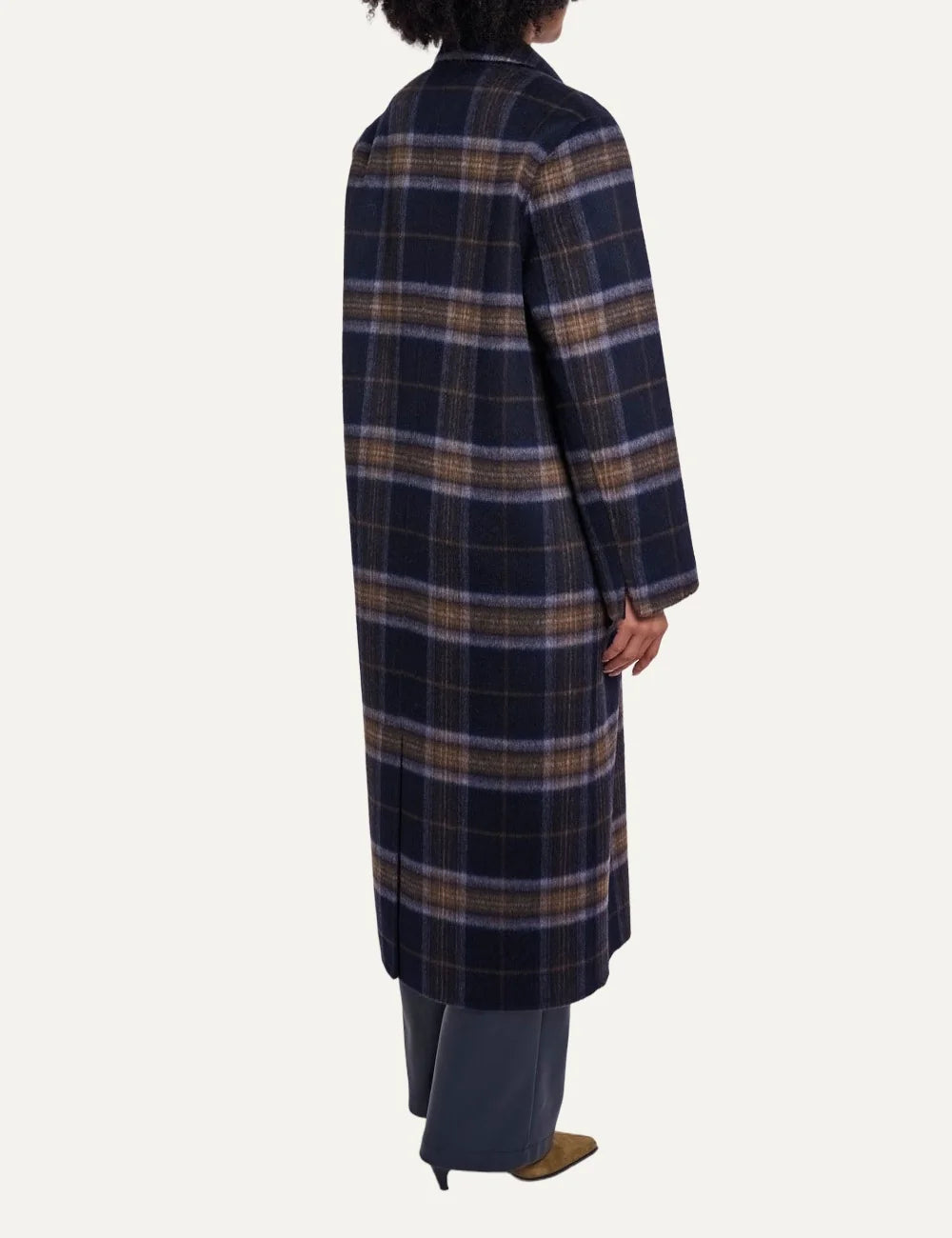 Rino &amp; Pelle women's dark navy check reversible long wool coat back