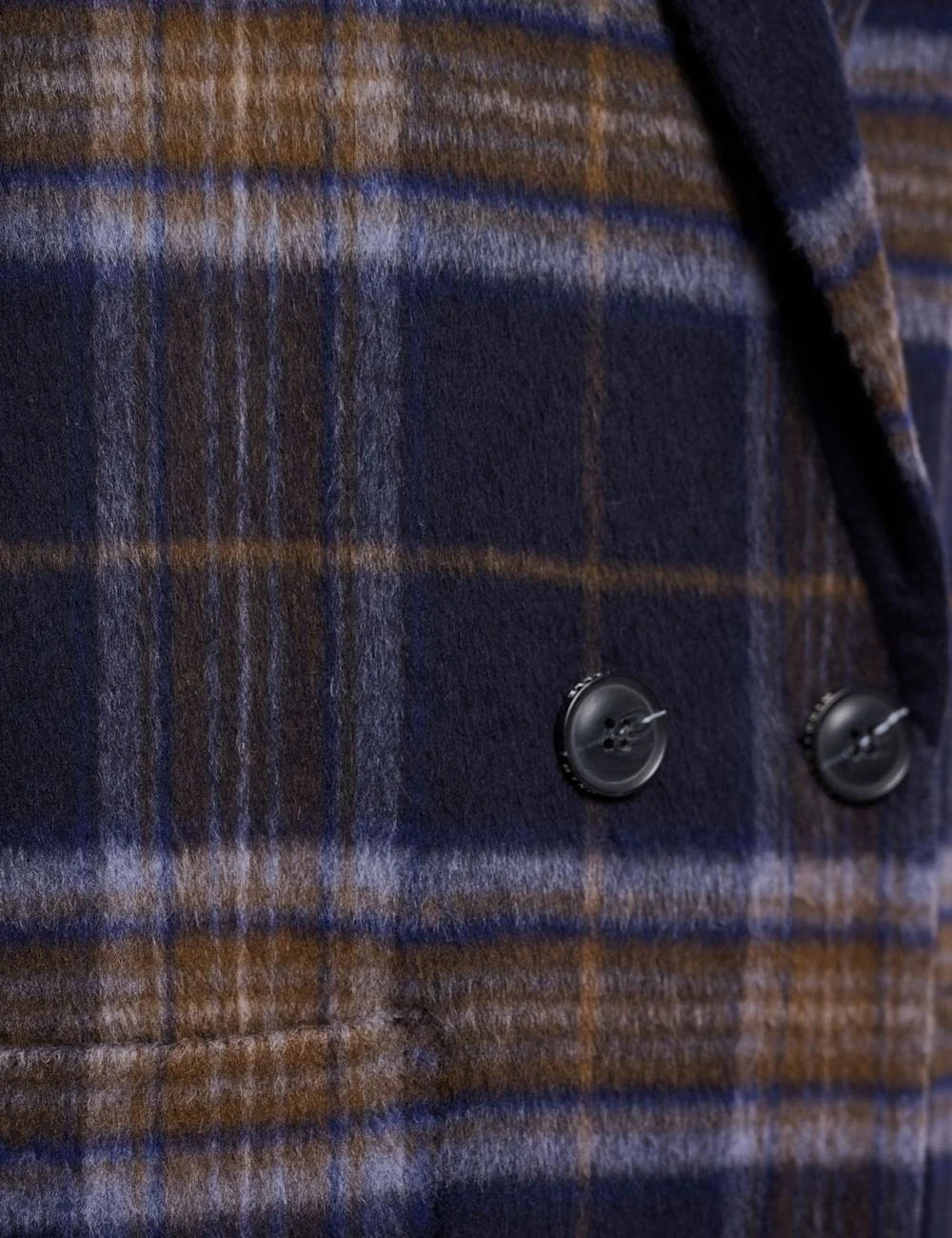 Rino &amp; Pelle women's dark navy check reversible long wool coat detail
