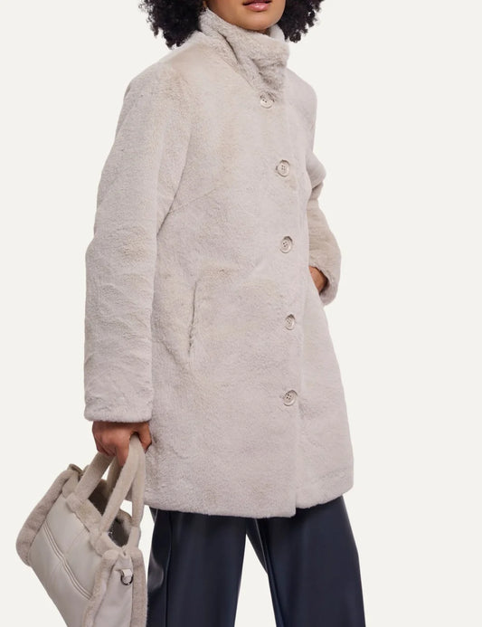 Rino &  Pelle women's ecru faux fur mid-length coat front view
