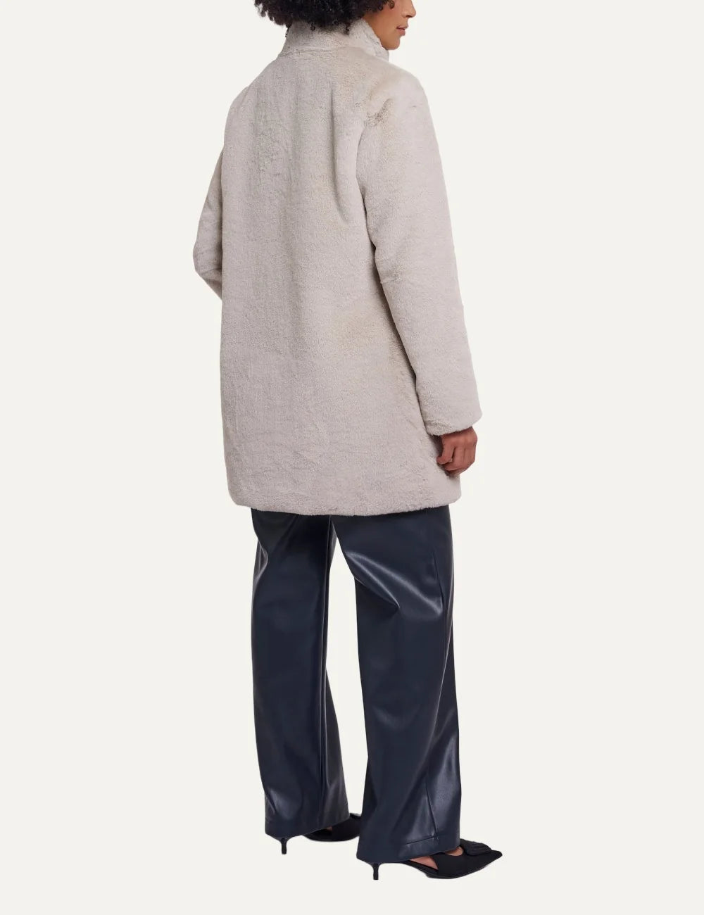 Rino &amp; Pelle women's ecru faux fur mid-length coat back view