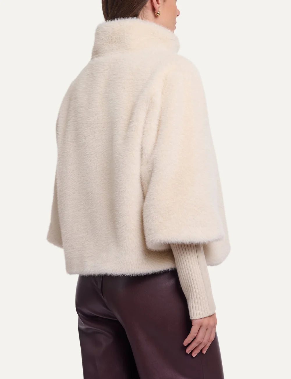 Rino & Pelle women's ecru faux fur jacket with detachable sleeves back view