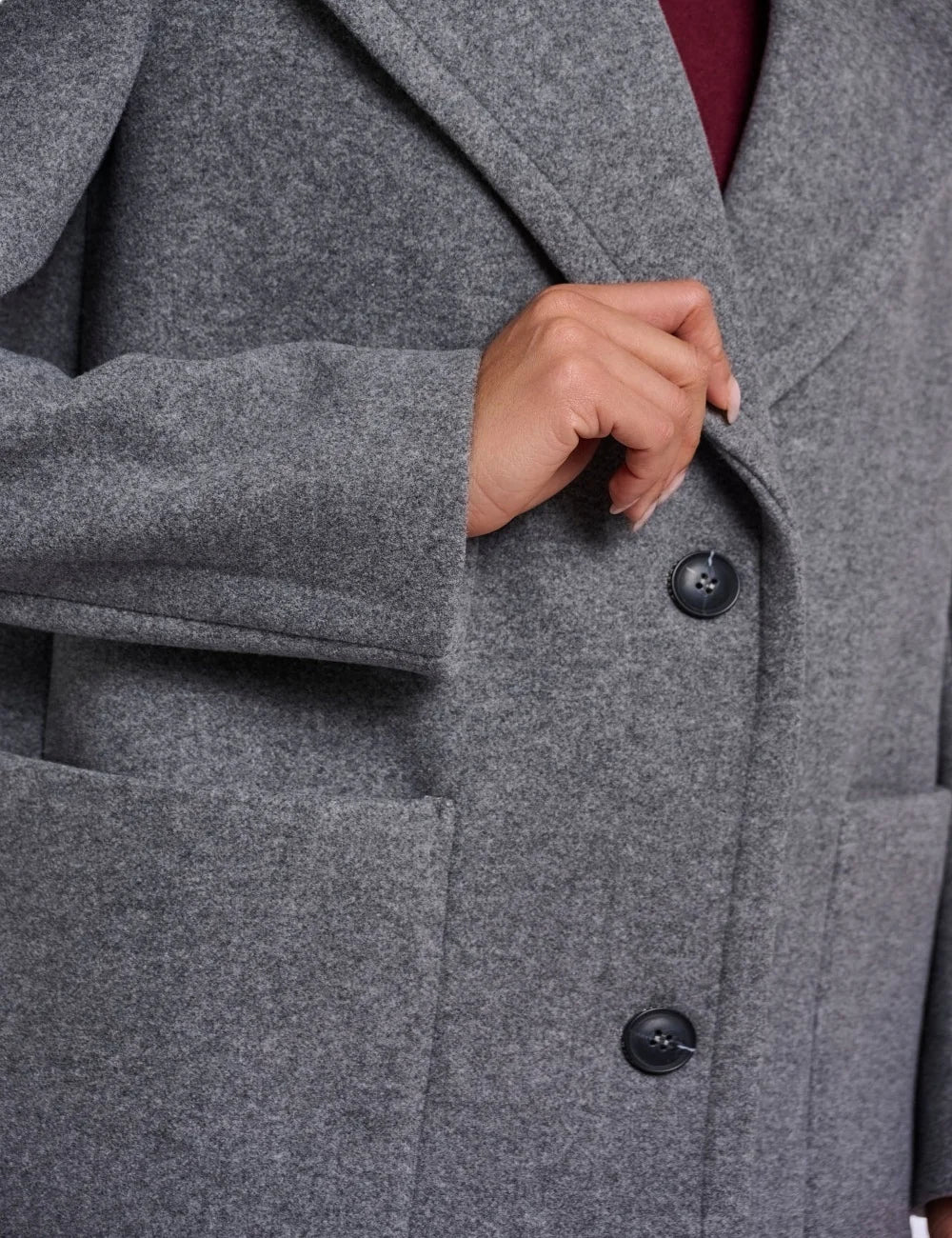 Rino &amp; Pelle women's grey melange long tailored coat detail