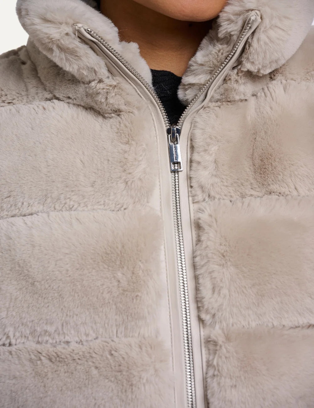 Rino &amp; Pelle women's ivory faux fur sleeveless waistcoat detail