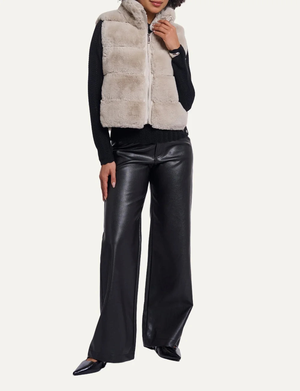 Rino &amp; Pelle women's ivory faux fur sleeveless waistcoat full body