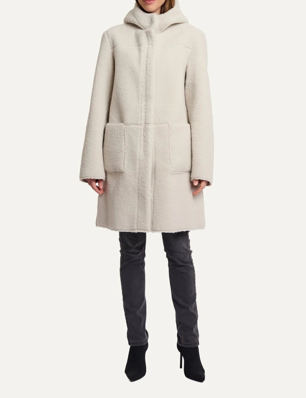 Rino &amp; Pelle women's ivory reversible faux fur and faux suede hooded coat