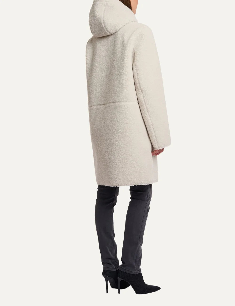 Rino &amp; Pelle women's ivory reversible faux fur and faux suede hooded coat back