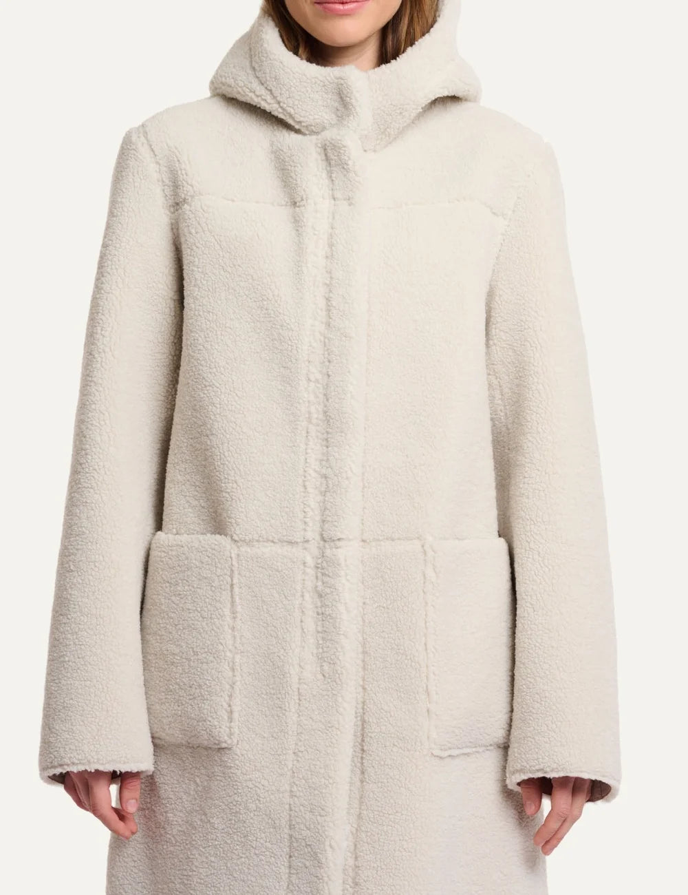 Rino &amp; Pelle women's ivory reversible faux fur and faux suede hooded coat model