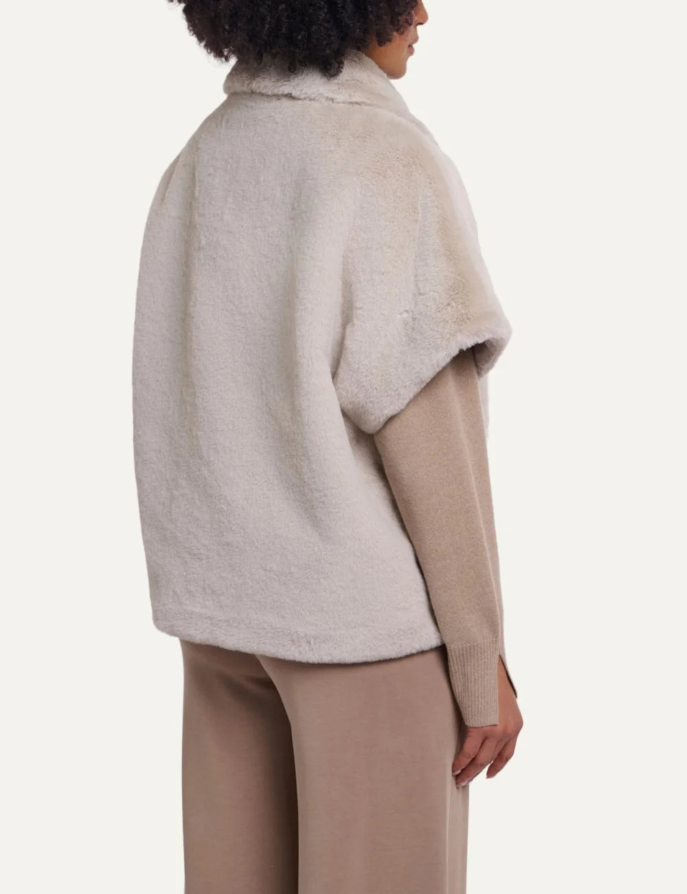 Rino &amp; Pelle women's light beige faux fur cape with wide collar back view