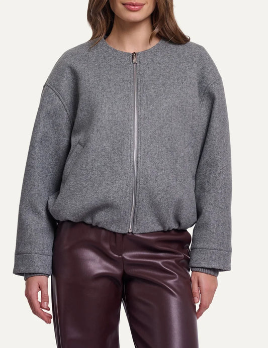 Rino & Pelle women's mid grey melange relaxed bomber jacket with zip closure front view